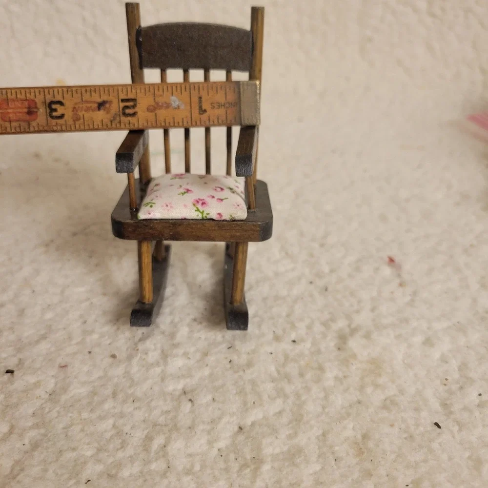 Vintage Doll Mini  5 in Upholstered Wooden Rocking Chair